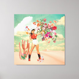 Retro Cowgirl Pinup Bouquet Desert Surreal Collage Canvastryck