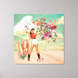 Retro Cowgirl Pinup Bouquet Desert Surreal Collage Canvastryck