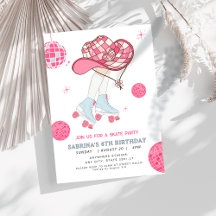 Retro Cowgirl rollerskingrande födelsedagsinbjudan