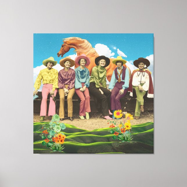 Retro Cowtjejer Horse Surreal Collage Canvastryck (Framsida)