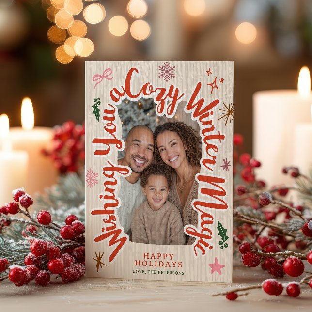 Retro Cozy Winter Hand drawn Christmas Photo Julkort (Retro Cozy Winter Hand drawn Christmas Photo Holiday Card)