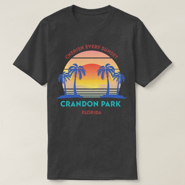 Retro Crandon Park Beach Cherish Varje Sunset T Shirt (Design framsida)