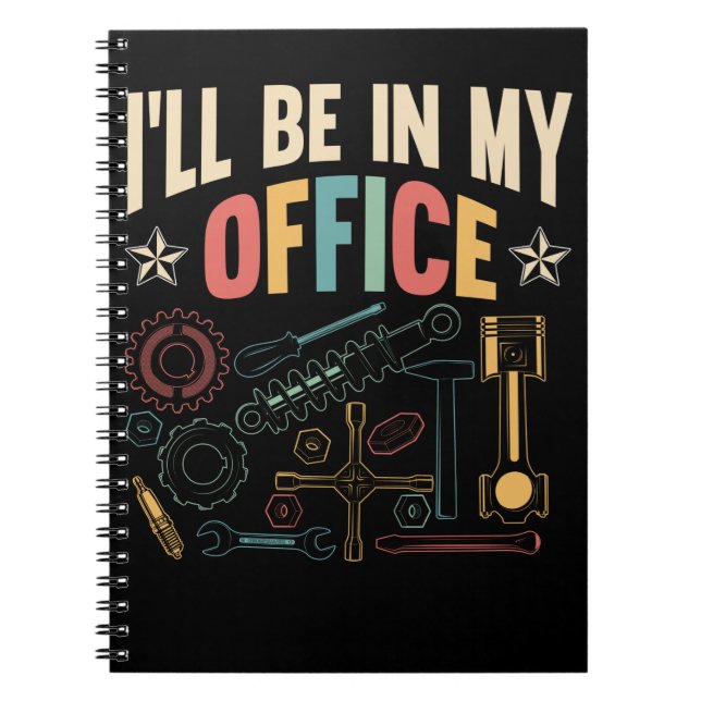 Retro Crateur Office Workshop Funny Car Mechanic Anteckningsbok (Framsidan)