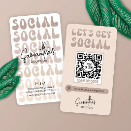 Retro Cream Beige Trendig Logotyp Social Media QR- Visitkort