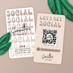 Retro Cream Beige Trendig Logotyp Social Media QR- Visitkort