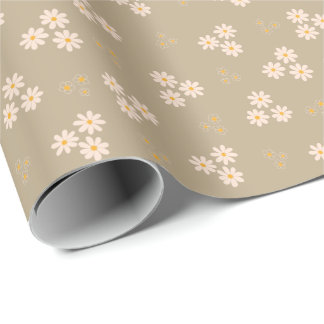 Retro Cream & Guld Daisy Flower Presentpapper