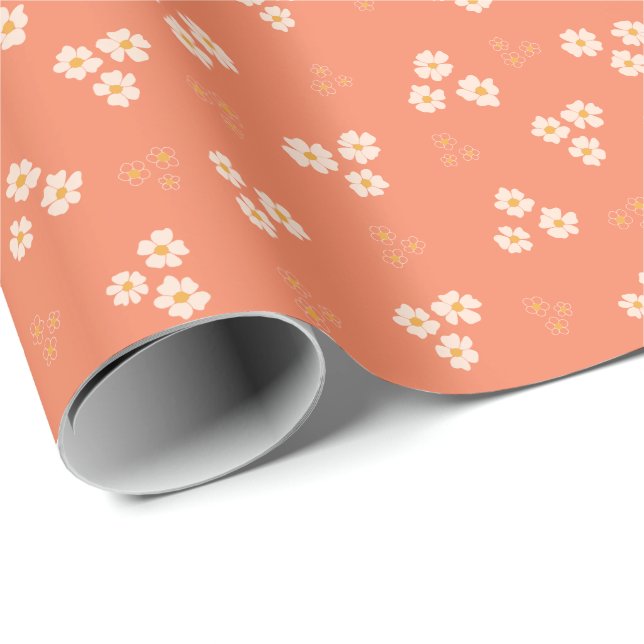 Retro Cream & Guld Daisy Flower Presentpapper (Rullad Hörn)