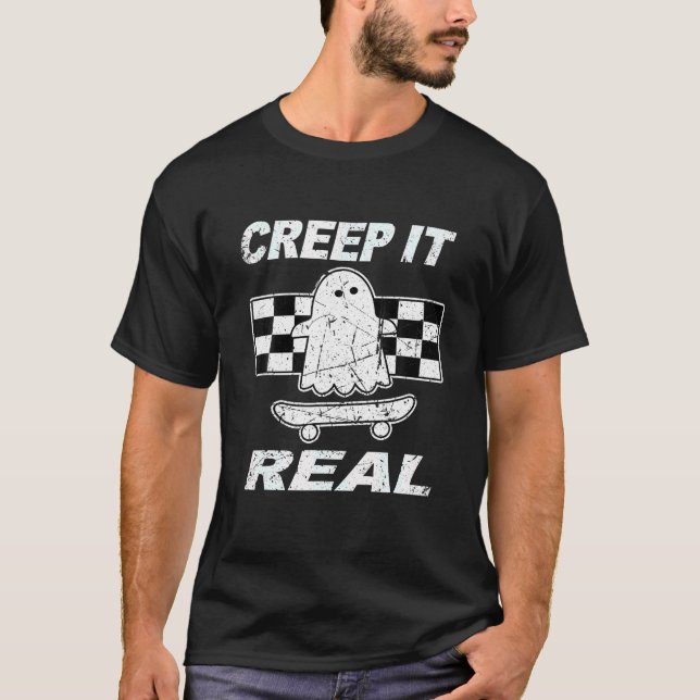 Retro Creep It Real Ghost Halloween Herrer Dam T Shirt (Framsida)