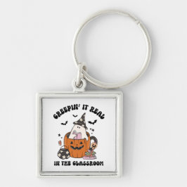 Retro Creepin’ It Real in the Classroom Teacher Fyrkantig Silverfärgad Nyckelring