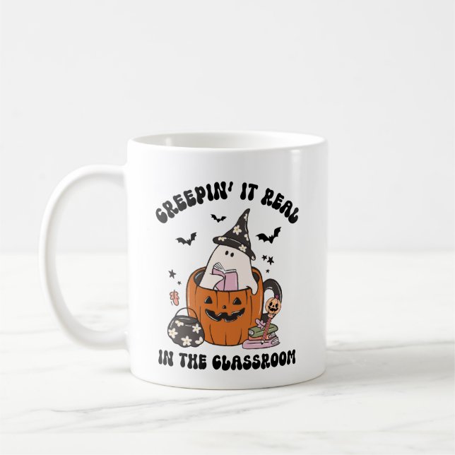 Retro Creepin'it Real Teacher Halloween Kaffemugg (Vänster)