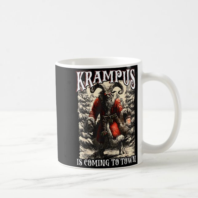 Retro Creepmas Krampus Is Coming To Town Dark Humo Kaffemugg (Höger)