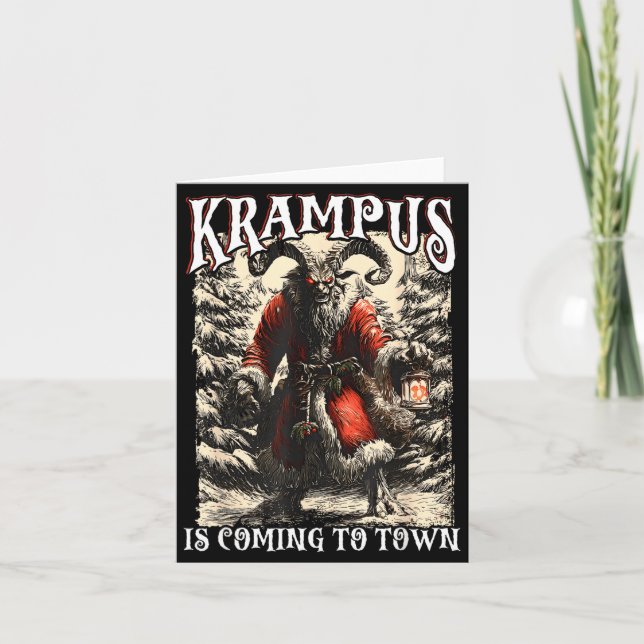 Retro Creepmas Krampus Is Coming To Town Dark Humo Kort (Framsida)