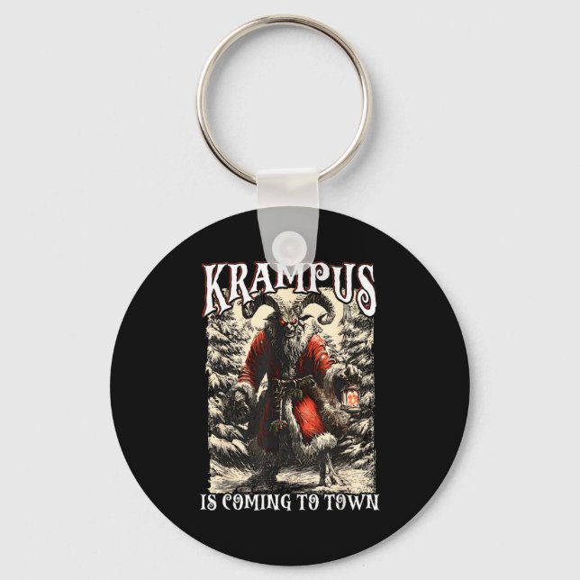 Retro Creepmas Krampus Is Coming To Town Dark Humo Nyckelring (Framsida)