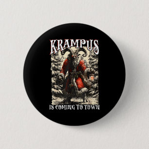 Retro Creepmas Krampus Kommer Till Staden Mörk Hum Knapp