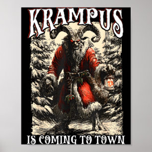 Retro Creepmas Krampus Kommer Till Staden Mörk Hum Poster