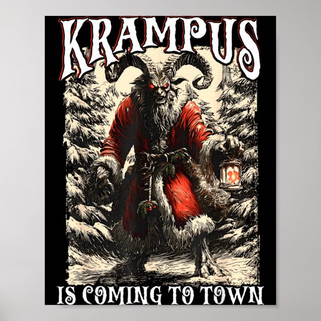 Retro Creepmas Krampus Kommer Till Staden Mörk Hum Poster (Framsidan)