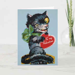 Retro Creepy Cat Alla hjärtans dagskort Helgkort
