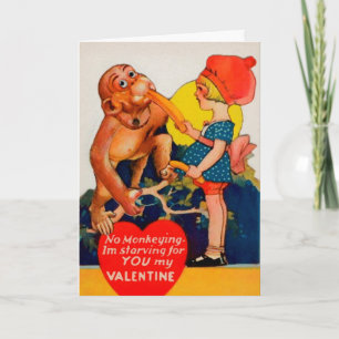 Retro Creepy Monkey Alla hjärtans dagskort Helgkort