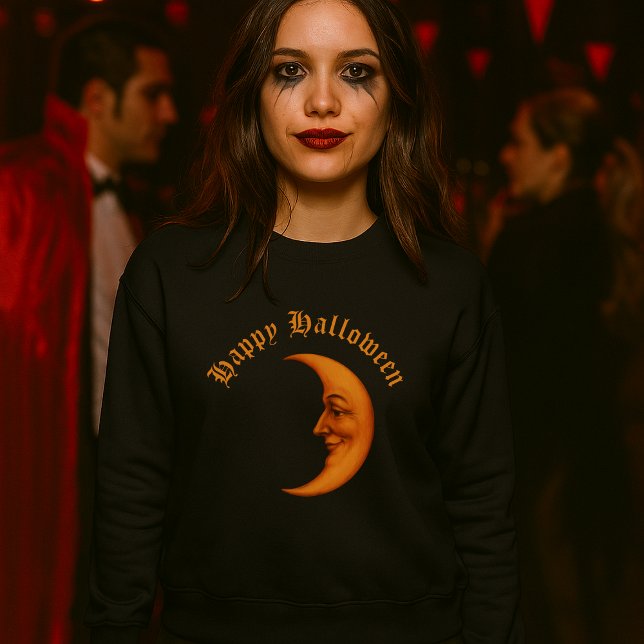 Retro Crescent Måne Ansikte Happy halloween T Shirt (Skapare uppladdad)