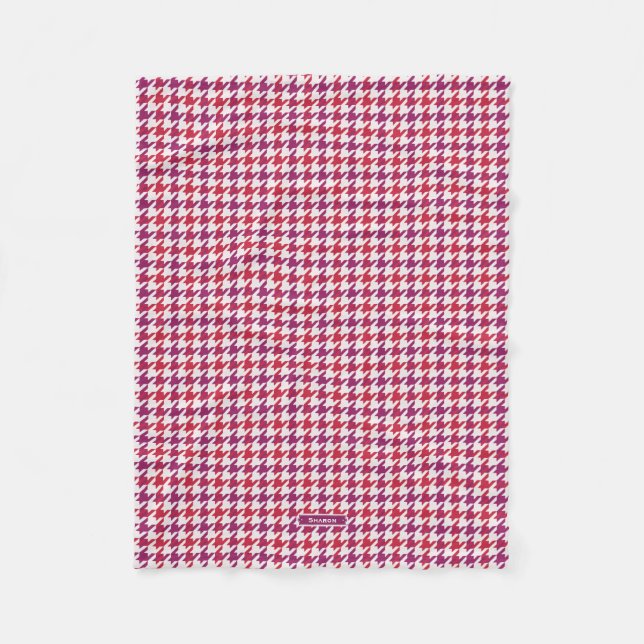 Retro crimson Red lila Houndstooth plaid mönster Fleecefilt (Framsidan)
