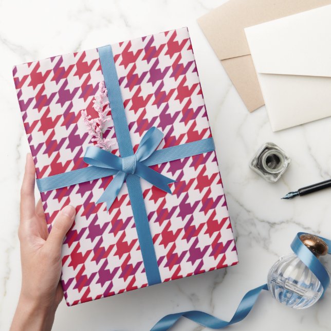 Retro crimson Red lila Houndstooth plaid mönster Presentpapper (Gifting)