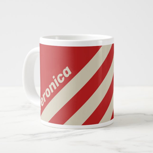 Retro Crimson Tre Ränder med Namn Jumbo Mugg (Framsida vänster)