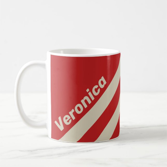 Retro Crimson Tre Ränder med Namn Kaffemugg (Vänster)