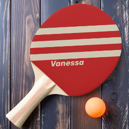 Retro Crimson Tre Ränder med Namn Pingisracket