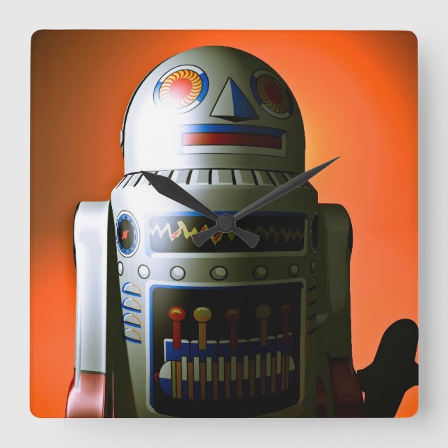 Retro Cropping Leksak Robot 02 Fyrkantig Klocka (Framsida)