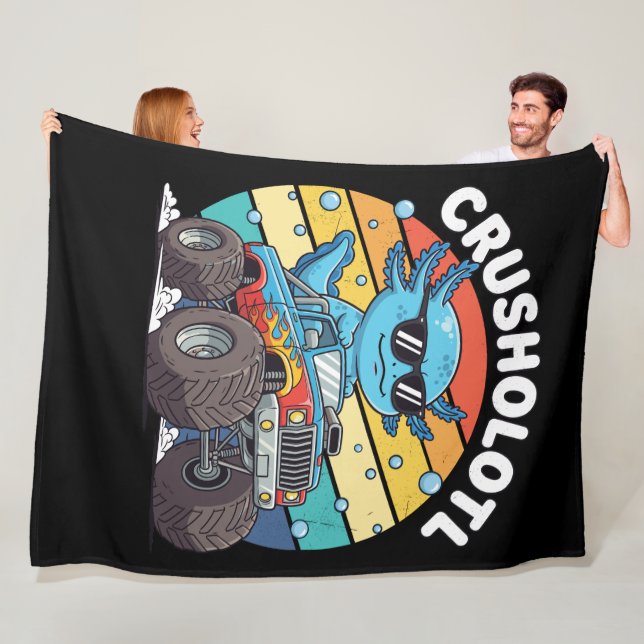 Retro Crusholotl Axolotl Monster Truck Art Fleecefilt (På plats)