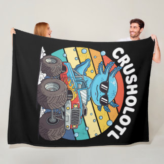 Retro Crusholotl Axolotl Monster Truck Konst Fleecefilt