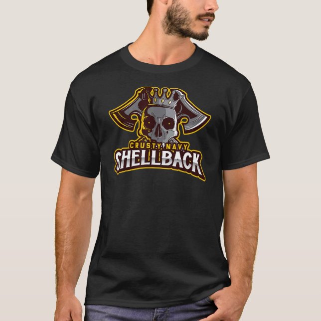 Retro Crusty Navy Shellback Defender of the Deep T Shirt (Framsida)