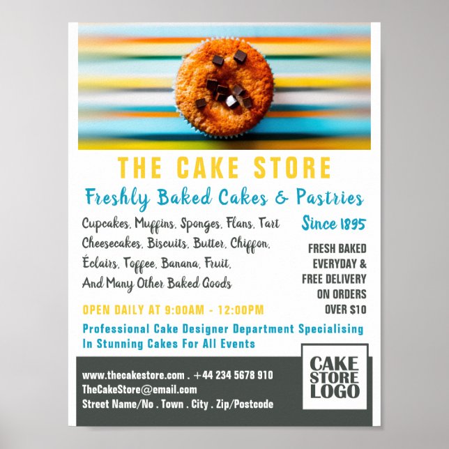 Retro Cupcoa, Cakery, Cake Store Advertising Poster (Framsidan)