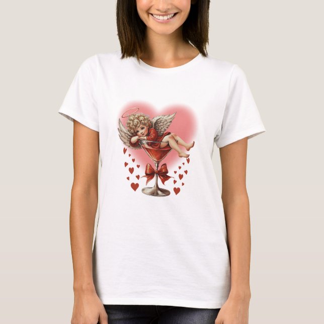Retro Cupid Coquette Bow Valentine T Shirt (Framsida)