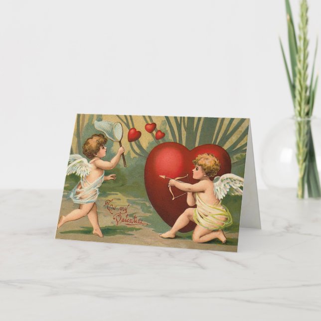 Retro Cupid Valentine Day Card Helgkort (Framsida)