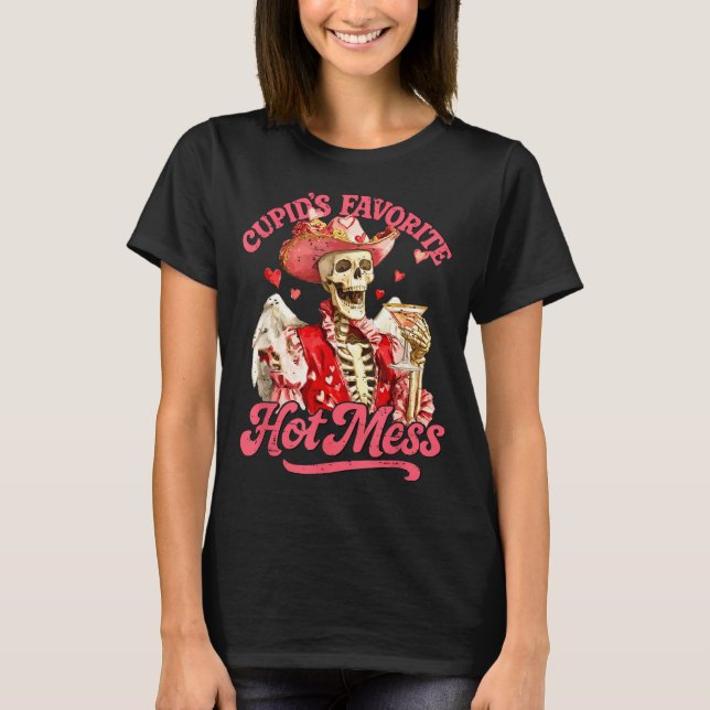 Retro Cupids Favorit Stökiga Mess Vacker Skelett V T Shirt (Framsida)