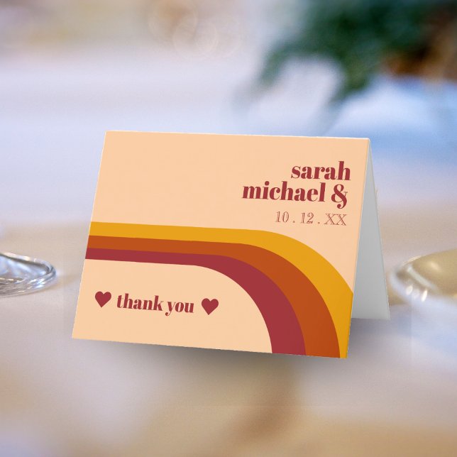 Retro Curved Rand Arch Wedding Favor Tack Kort (Retro Curved Stripe Arch Wedding Favor Thank You Card)