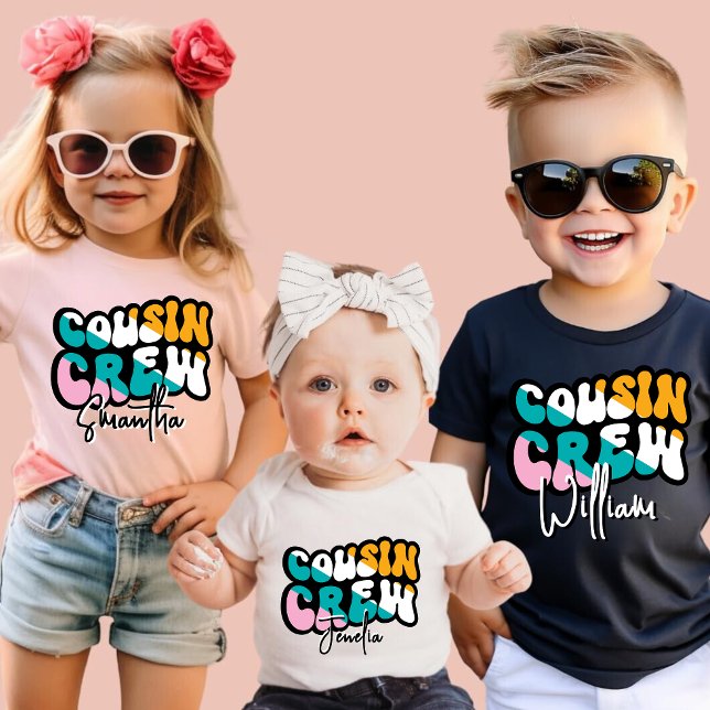 Retro Custom Cousin Crew Add your Name Black T Shirt (Skapare uppladdad)