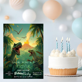 Retro Custom T-rex Dinosaur Kids Birthday Inbjudningar