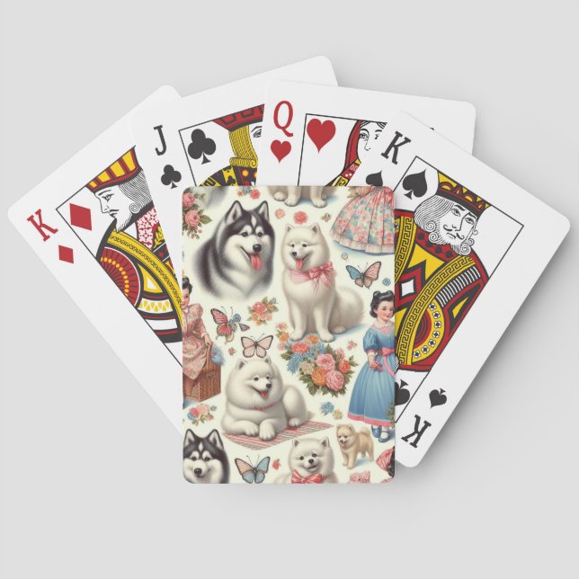 Retro Cute American Eskimo Seamless Casinokort (Baksidan)