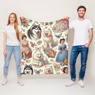 Retro Cute American Eskimo Seamless Fleecefilt