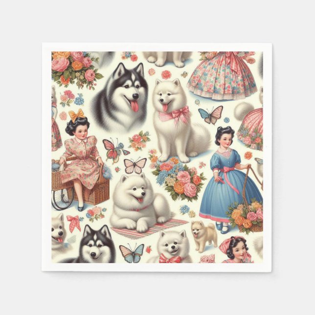 Retro Cute American Eskimo Seamless Pappersservett (Framsidan)