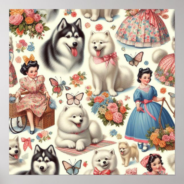Retro Cute American Eskimo Seamless Poster (Framsidan)