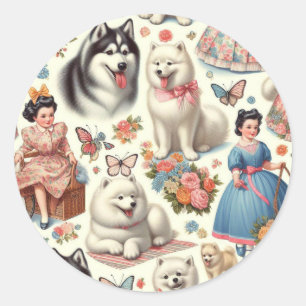 Retro Cute American Eskimo Seamless Runt Klistermärke