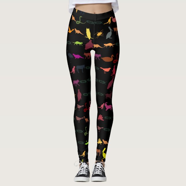 Retro Cute Animals Mönster Leggings (Framsida)