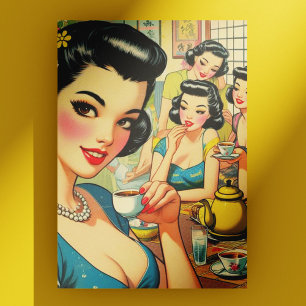 Retro Cute Asian Girl Illustration Vykort