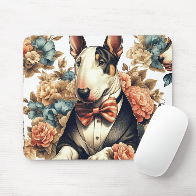 Retro Cute Blommigt Bull Terrier Musmatta (Med mus)