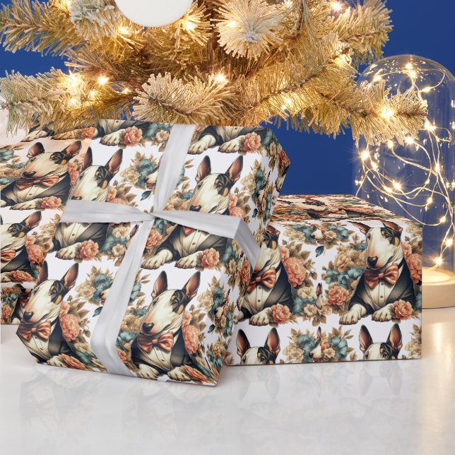 Retro Cute Blommigt Bull Terrier Presentpapper (Helgdagar)