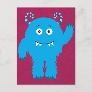 Retro Cute Blue Monster Vykort
