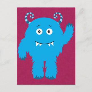 Retro Cute Blue Monster Vykort